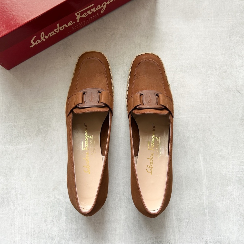Salvatore Ferragamo Sigaro Nubuck Calf Leather Loafers with Jute Trim